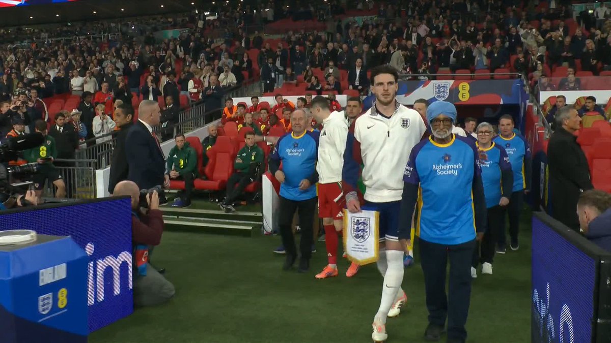 A fantastic cause ❤️ 22 mascots living with dementia walk out alongside the England and Wales players ahead of kickoff Alzheimer's Society