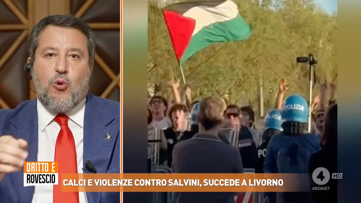 "Hanno spaccato il casco in testa a un carabiniere che è finito all'ospedale con un trauma cranico. La pace che celebriamo oggi non l'hanno ottenuta i manifestanti che hanno portato il caos in Italia!" Matteo Salvini a #drittoerovescio sugli scontri a Livorno