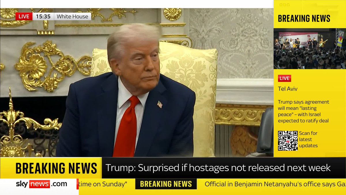 US President Donald Trump says 'nobody is going to be forced to leave' whilst the redevelopment of Gaza gets underway - point 19 of his peace plan. Live updates: 📺 Sky 501, Virgin 602, Freeview 233 and YouTube