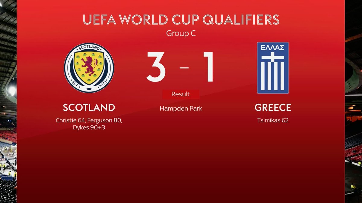 A Scotland comeback has made it a memorable night at Hampden Park, as they defeated Greece 3-1 in a World Cup Qualifier 🏴