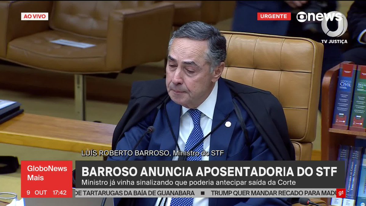 “O Brasil me deu tudo que eu tenho, muito além do que sonhei quando tudo começou. Ao longo dos anos, aprendi a conviver e admirar os colegas com os quais compartilhei a aventura de fazer justiça neste país formidável, mas complexo”, disse o ministro Luís Roberto Barroso, emocionado, ao anunciar sua aposentadoria antecipada do Supremo Tribunal Federal (STF). #GloboNewsMais ➡ Assista na #GloboNews: