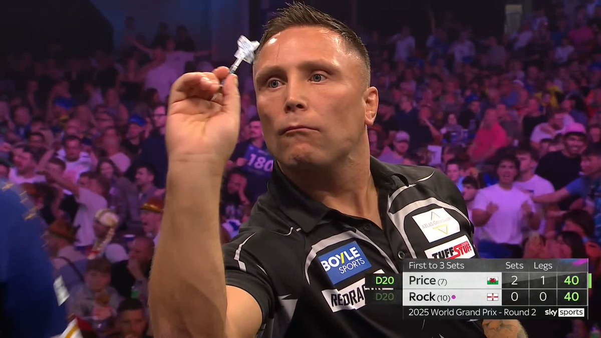 WHAT A LEG! Gerwyn Price piles in back-to-back 180s before closing out a ten-darter to move a leg away from victory against Josh Rock! 📺 #WGPDarts | R2