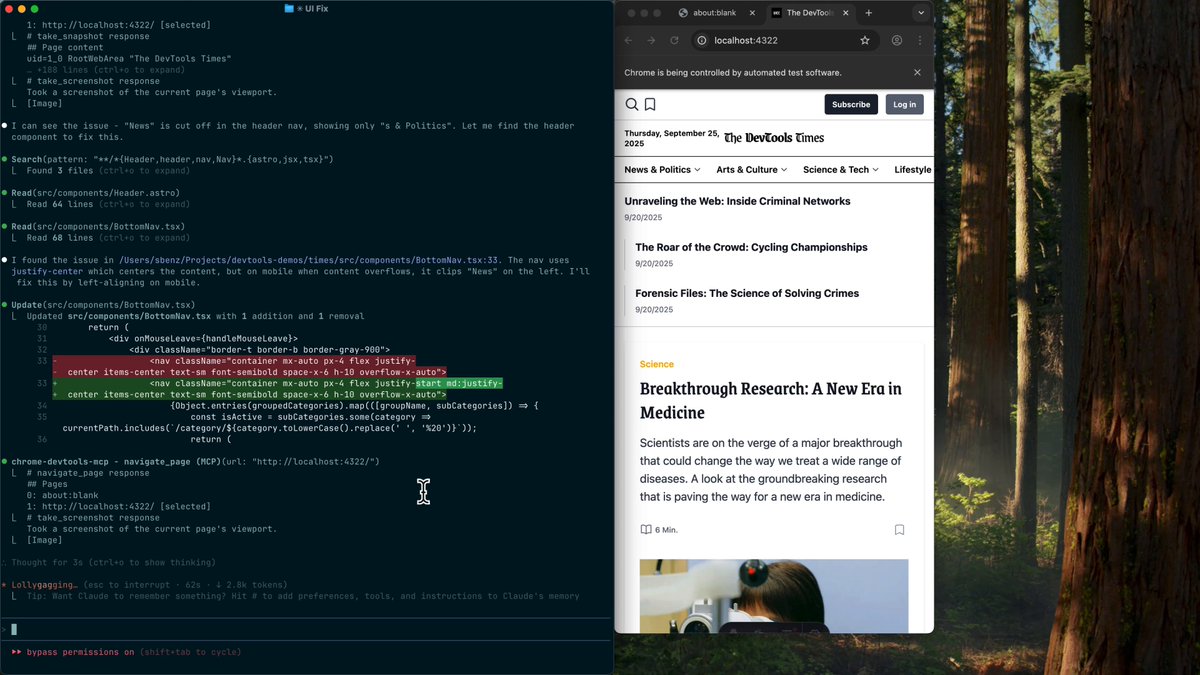 Stop guessing &amp; start debugging responsive styles automatically with Chrome DevTools MCP→ Learn how a coding agent can find a visual bug on a specific device size, analyze the source code, update the CSS, &amp; verify the fix with a live browser screenshot.
