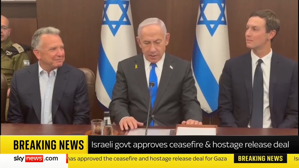"We're about to achieve that goal." Israeli Prime Minister Benjamin Netanyahu says his country has fought hard to secure the return of all hostages, as his government approves a ceasefire and release deal with Hamas. 📺 Sky 501, Virgin 602 and YouTube