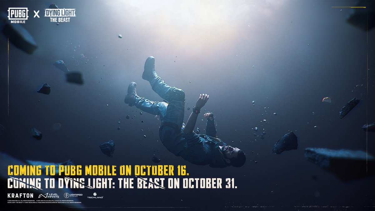 Two worlds, one goal: SURVIVE! PUBG MOBILE x Dying Light: The Beast unites two iconic survival franchises. Coming to PUBG MOBILE on October 16. Coming to Dying Light: The Beast on October 31.