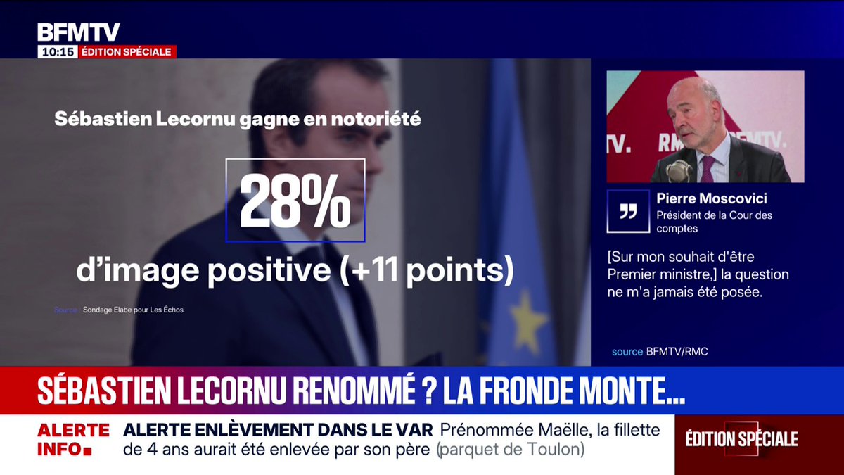 La cote de popularité de Sébastien Lecornu en hausse avec 28% d'opinions favorables