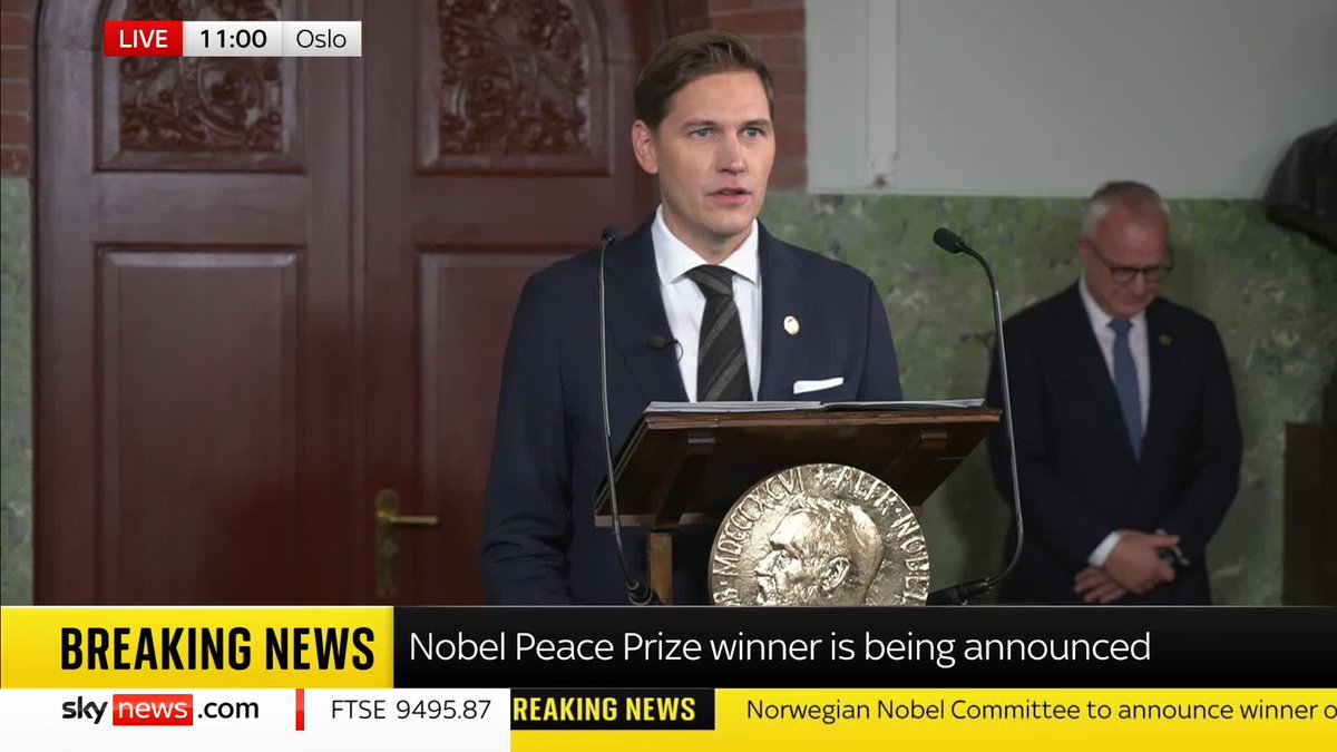 BREAKING: Venezuelan opposition leader María Corina Machado has won the 2025 Nobel Peace Prize. 📺 Sky 501, Virgin 602, Freeview 233 and YouTube