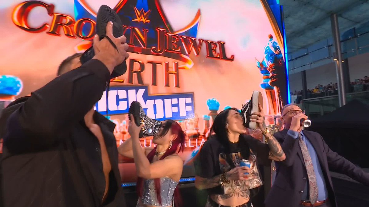 LET'S FINISH THIS LIKE REAL AUSSIES... WITH A SHOEY! 👟🍺 DON'T MISS WWE CROWN JEWEL TOMORROW LIVE FROM PERTH, AUSTRALIA! 8AM ET/5AM PT!