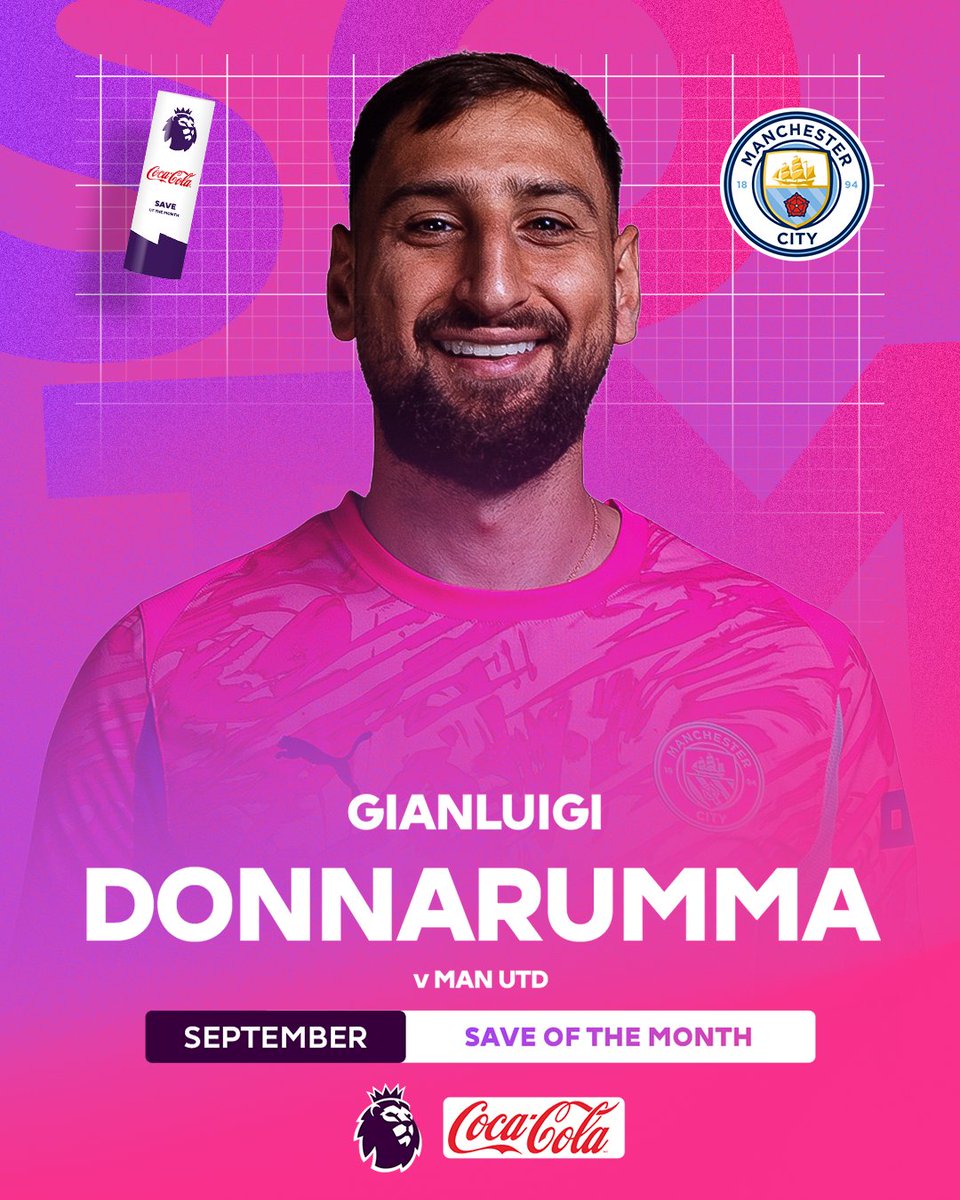 What a stop to make on your debut, in a Manchester derby! 😮‍💨 Manchester City's Gianluigi Donnarumma wins Coca-Cola Save of the Month 🙌