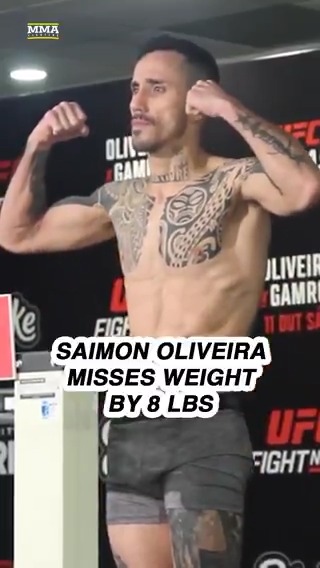 Saimon Oliveira weighed in at 144 pounds for his BANTAMWEIGHT fight at #UFCRIO