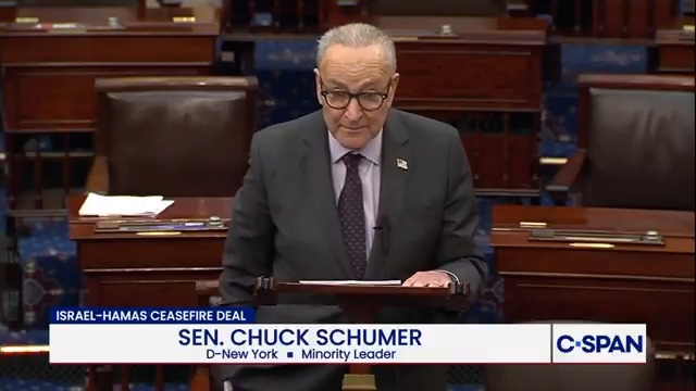Sen. Chuck Schumer on the Gaza peace deal: "The work is not over, but any step to end this nightmare is one that should be celebrated and carefully implemented."