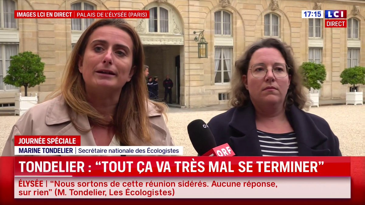 🔴 Réunion entre Emmanuel Macron et des chefs de partis : "On a compris très clairement que nommer un Premier ministre de gauche ou écologiste n'était pas son option", Marine Tondelier