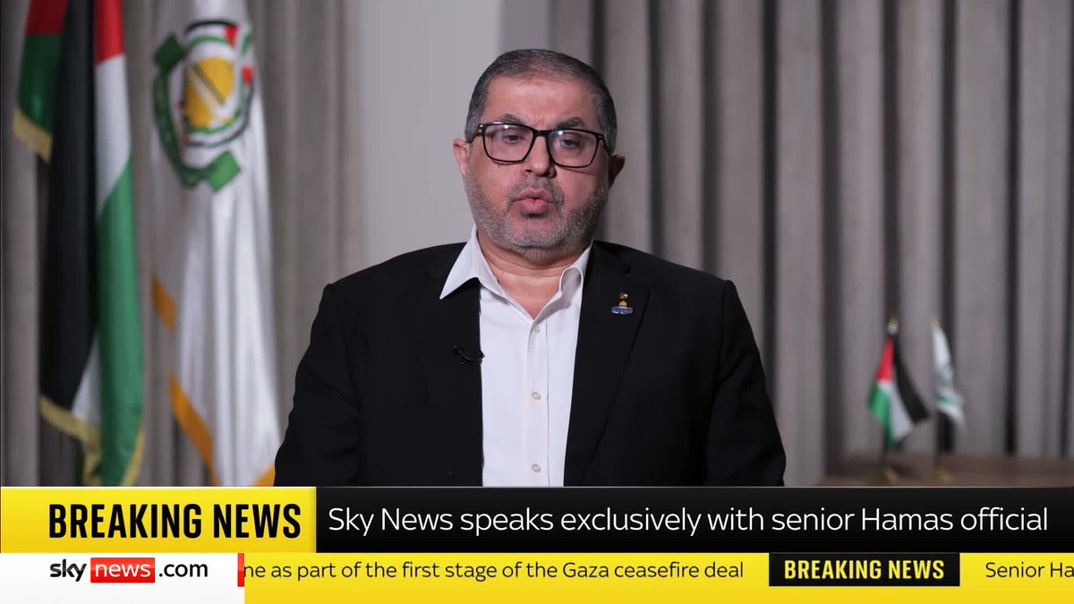 Sky News has spoken exclusively with Senior Hamas official Dr Basem Naim. He tells Yalda Hakim the ceasefire would not have been possible without US President Donald Trump's interference. 📺 Sky 501