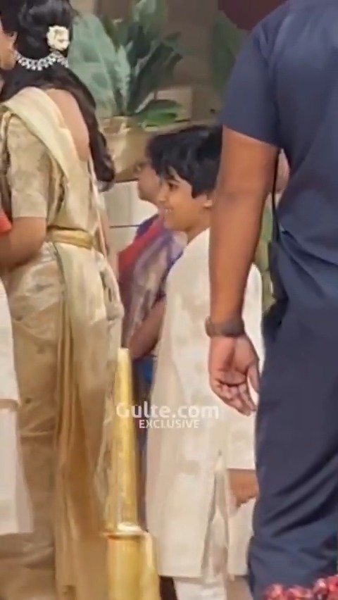 #JrNTR, his better half, Lakshmi Pranathi, and their kids, Abhay and Bhargav snapped at #NarneNithiin and Lakshmi Shivani's wedding.