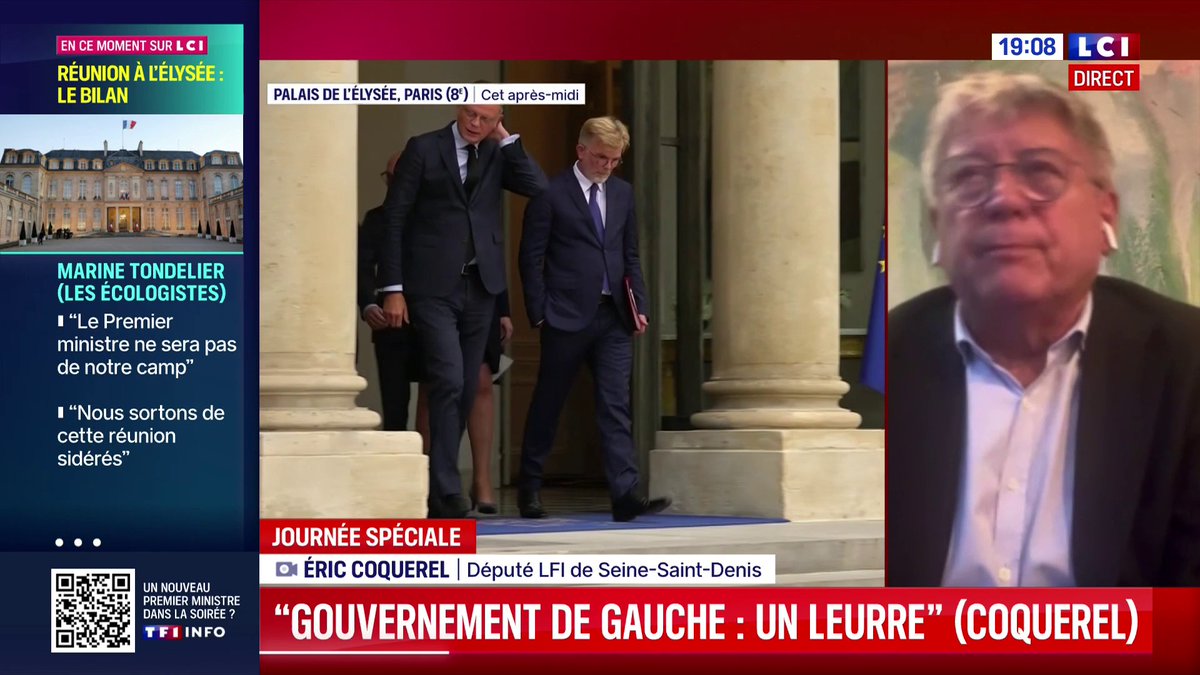 🔴 Crise politique : Eric Coquerel (Eric Coquerel) s'exprime ▶️ "Pour notre part, on déposera une motion de censure dès lundi par rapport au gouvernement qui sera nommé."