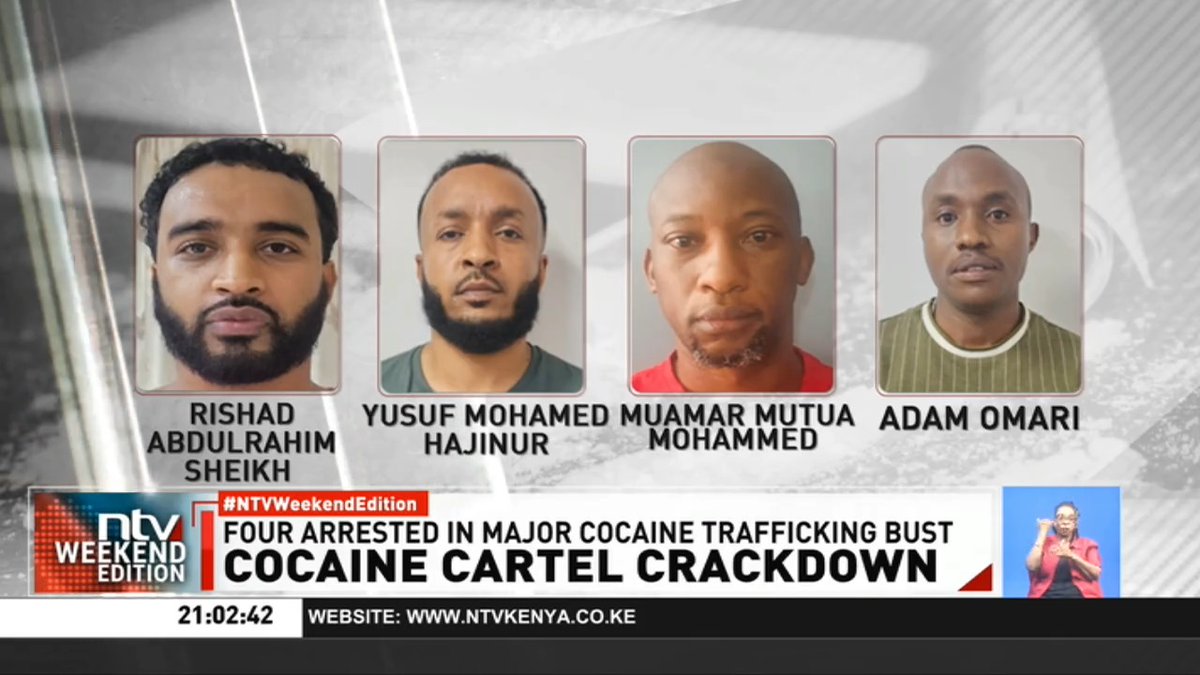 Cocaine Cartel Crackdown Security officials have arrested four suspects believed to be involved in a significant international cocaine trafficking network using Jomo Kenyatta International Airport (JKIA) as a transit hub. #NTVWeekendEdition ROSE WANGUI Michelle Ngele-Odhiambo