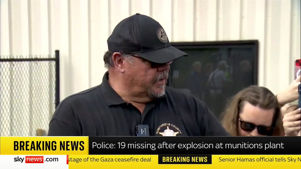 BREAKING: At least 19 people are missing after an explosion at a Tennessee military munitions plant 📺 Sky 501, Virgin 602, Freeview 233 and YouTube