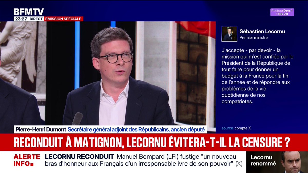 Sébastien Lecornu reconduit : "Cette nomination a pris tout le monde de court", constate Pierre-Henri Dumont (LR)