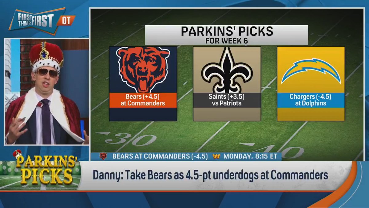 .Danny Parkins is seeing the NFL very clearly, 3-0 week incoming for #ParkinsPicks 💸 Bears +4.5 Saints +3.5 Chargers -4.5