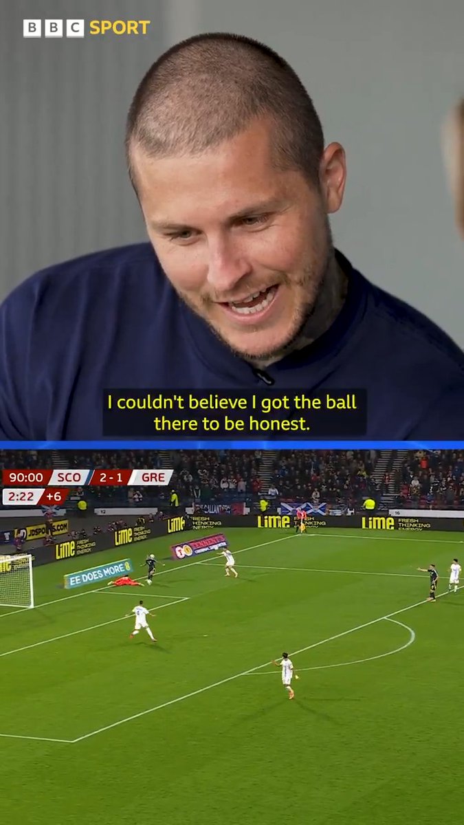 🗣️ "I couldn't believe I got the ball there." Lyndon Dykes watches back his goal for Scotland against Greece. 📻 Listen to The Saturday Show from 09:00 to 12:00 BST on BBC Radio Scotland and BBC Sounds #BBCFootball