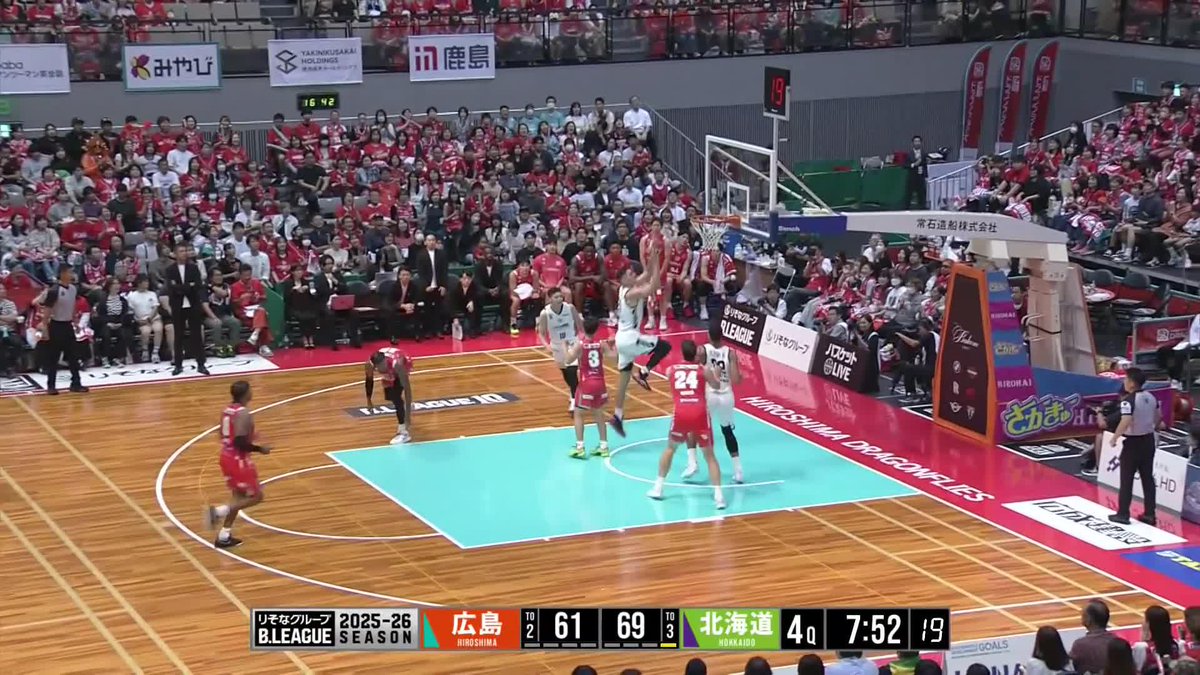 10/11(土) 第2節 vs. 広島 <試合終了> 広島ドラゴンフライズ 73 #レバンガ北海道 94 広島【Q】北海道 25【1Q】18 19【2Q】19 17【3Q】28 12【4Q】29 富永の爆発などで一気に流れを掴むと、勢いに乗ってリードを広げ、AWAYで勝利を掴み取る! 現地やPV会場、それぞれの場所から全緑応援ありがとうございました🌟 『バスケットLIVE』見逃し配信