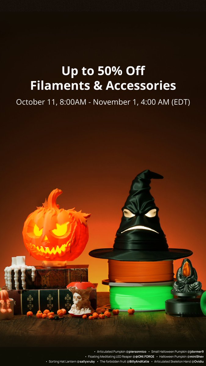 🦇This Halloween, the only scary thing is missing out on these deals.🎃 👻Up to 50% Off Filaments & Accessories! 🕷️ #Halloween Warm-up Begins, Grab Your Treats Now! #BambuLab #3dprinting #3dprint #filaments #halloween #sale