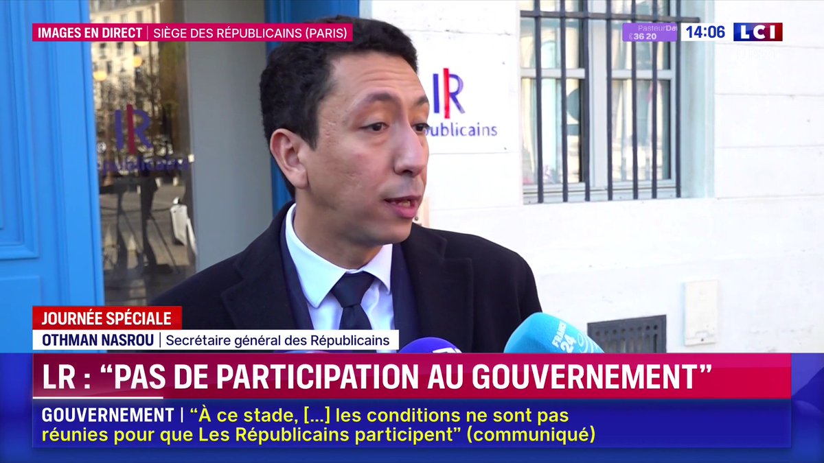LR : "Nous avons tout fait depuis plus d'un an maintenant pour éviter que la gauche n'arrive au pouvoir", estime Othman Nasrou. "S'il nous est demandé aujourd'hui d'appliquer le programme de la gauche, naturellement, nous ne pouvons pas y souscrire." ▶️ avec Moulin Christophe