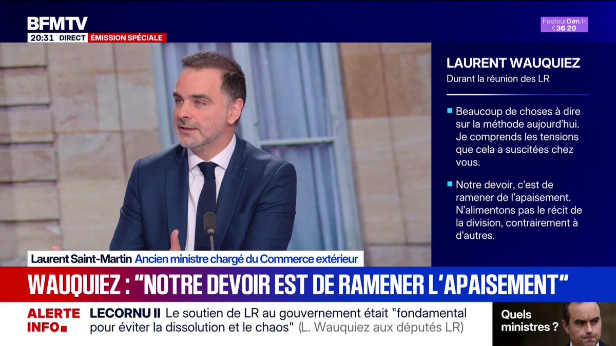Crise politique: "On a besoin des Républicains pour que le futur gouvernement de Sébastien Lecornu réussisse", déclare Laurent Saint-Martin, ancien ministre chargé du Commerce extérieur
