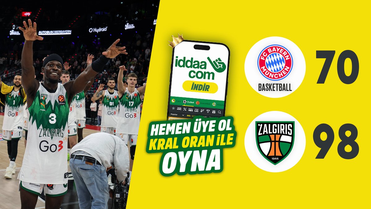 🏀 #EuroLeague'in 3. haftasında Zalgiris Kaunas, Bayern Münih'i 98-70 mağlup etti. 🟡 iddaa &amp;