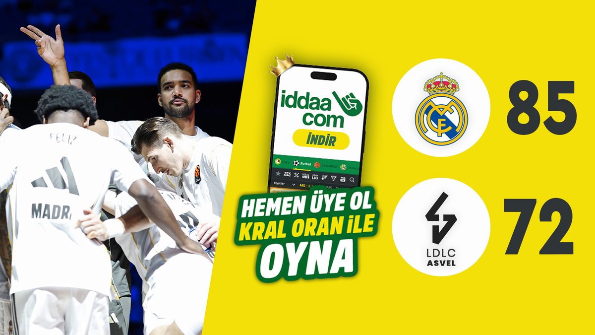 🏀 #EuroLeague'in 3. haftasında Real Madrid, ASVEL'i 85-72 mağlup etti. 🟡 iddaa &amp;