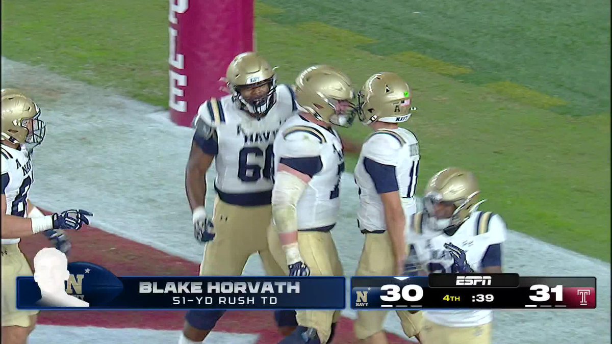 What’s one more backbreaking brutal loss this week in Philadelphia Temple went up 31-24 on undefeated Navy with 1:16 left Then this happened