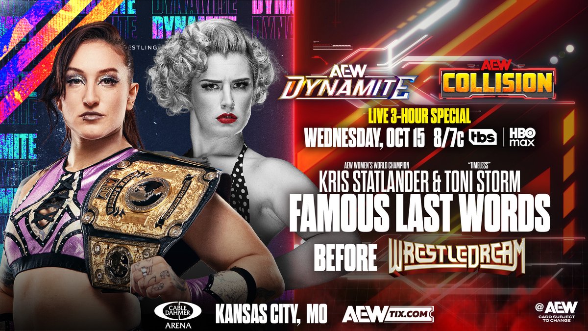 Backstage mayhem breaks out between #AEW Women’s Champion Kris Statlander and “Timeless” Toni Storm as #AEWWrestleDream draws near! Watch #AEWCollision on TNT & HBO Max