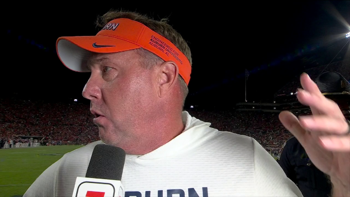 "I have no clue how [the ball] didn't break the plane, no clue." Auburn HC Hugh Freeze didn't hold back during the halftime interview 👀