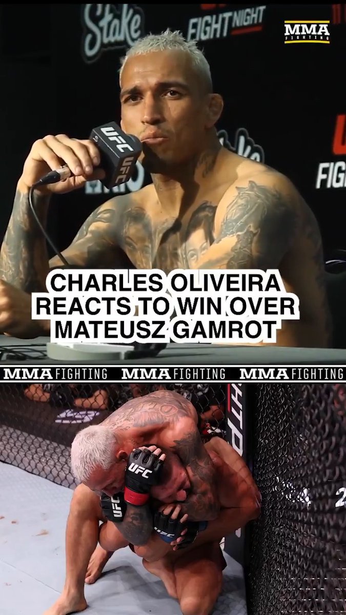 Charles Oliveira gives his immediate reaction to his submission win over Mateusz Gamrot at #UFCRio: "The path was to smother him. … If there's an opening, we take it."