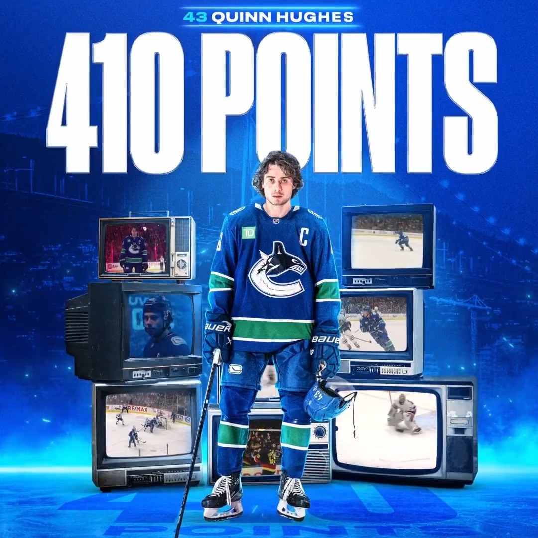 HISTORY MADE! Captain Quinn Hughes sets a new standard of excellence becoming the all-time points leader for a #Canucks defenceman.