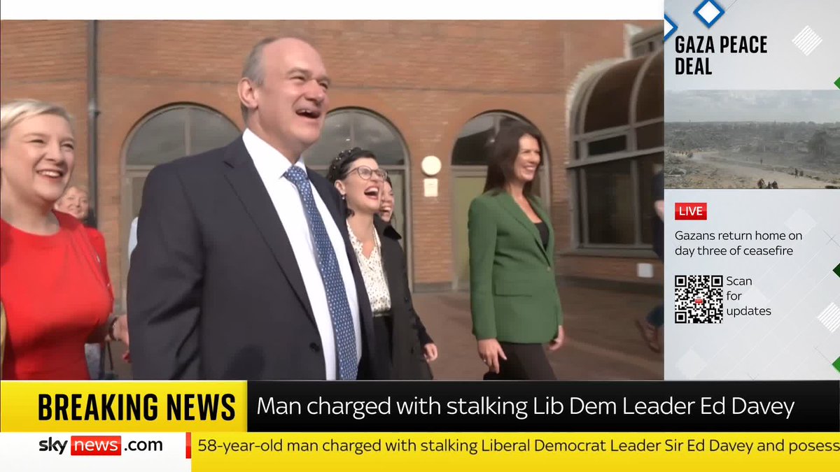 BREAKING: A man has been charged with stalking and possessing a blade after allegedly targeting Sir Ed Davey and his family. 📺 Sky 501 and YouTube