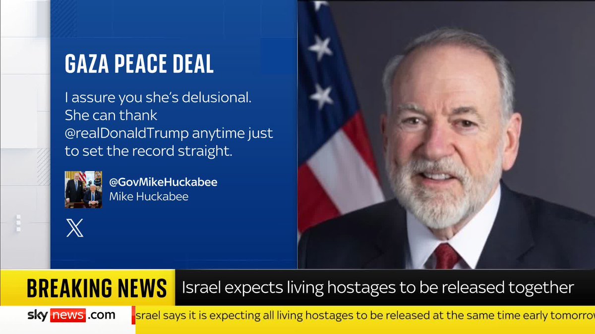 US Ambassador to Israel Mike Huckabee calls British Education Secretary Bridget Phillipson 'delusional' for her comments on Sunday Morning with Trevor Phillips about the UK's role in securing a ceasefire in Gaza. Sky's Mark Stone reports.