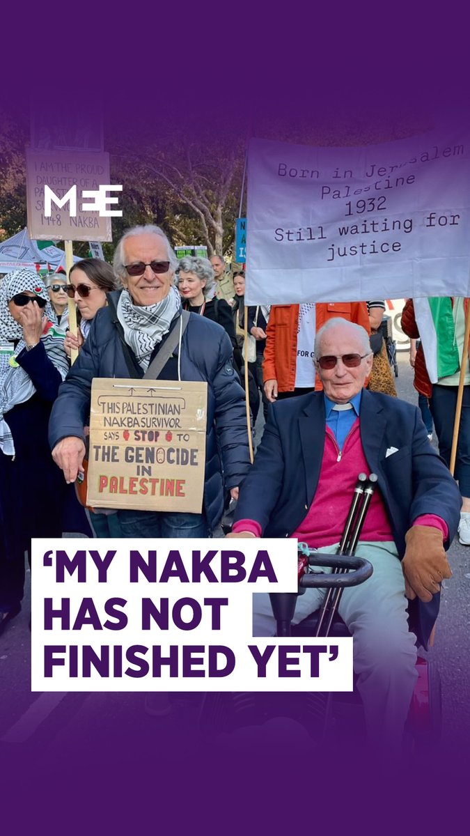Nakba survivor Antoine Raffoul and 93-year-old Jerusalem-born David MacInnes spoke to MEE in London on Saturday about why they joined protests marking two years of what they called genocide.