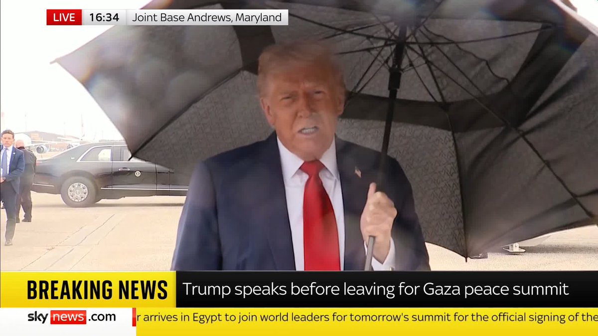 BREAKING: President Trump leaves for the Gaza peace summit in Egypt, promising a "very special event" 📺 Sky 501 and YouTube