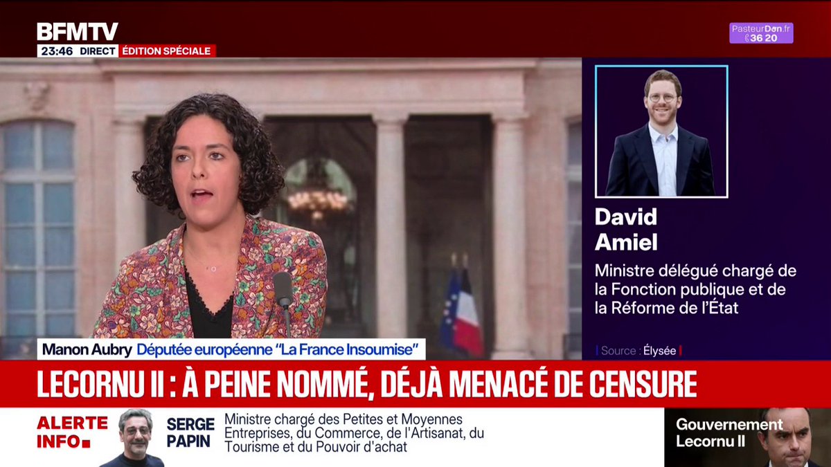 Nouveau gouvernement de Sébastien Lecornu: "Ils n'auront même pas le temps de déballer leurs cartons que la censure sera déjà tombée", déclare Manon Aubry, députée européenne (LFI)