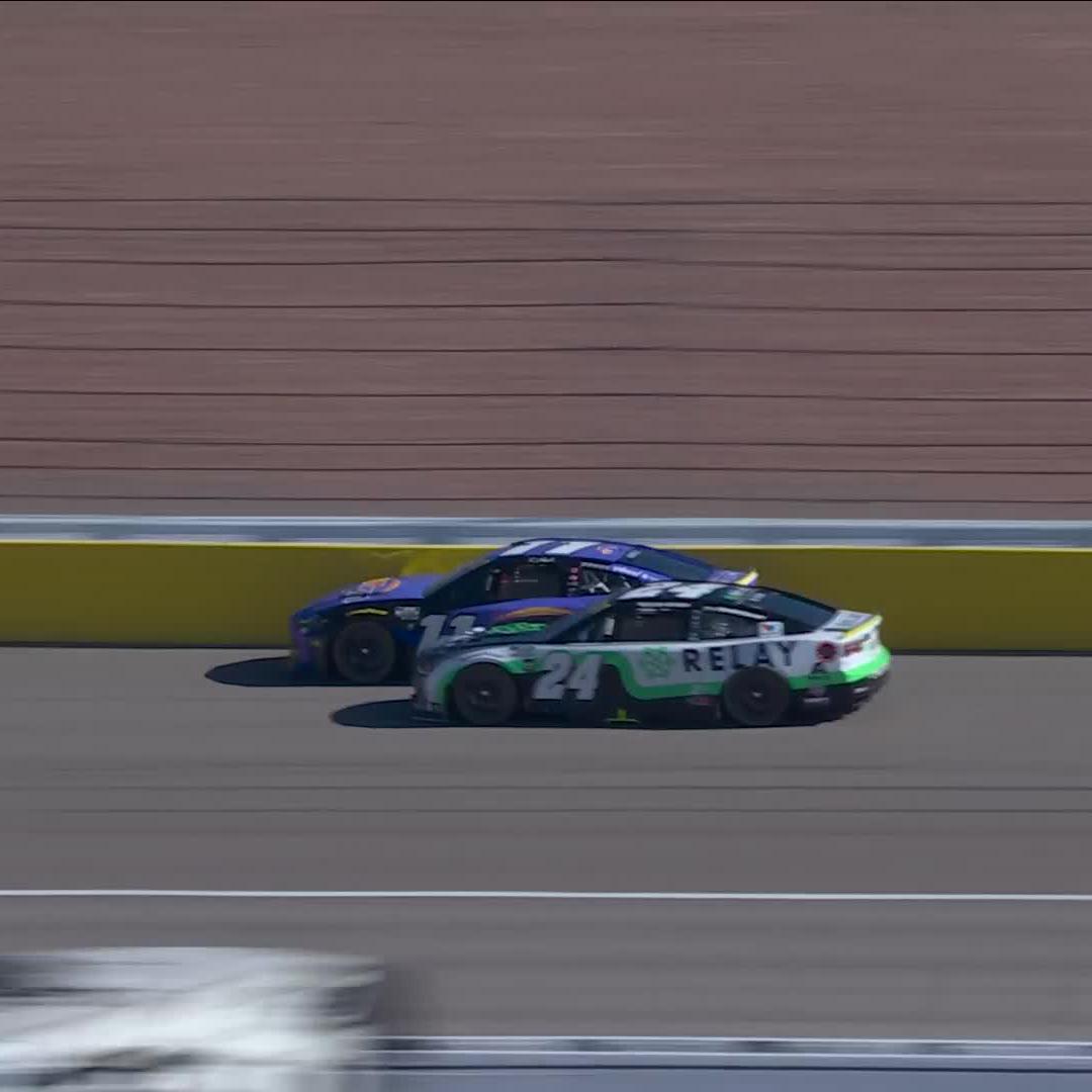 The No. 24 is coming alive. William Byron moves past Denny Hamlin for second.
