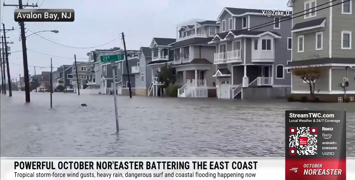 Significant coastal flooding is inundating Avalon Bay, New Jersey, as a nor'easter batters the coast. Here's a live look at conditions:
