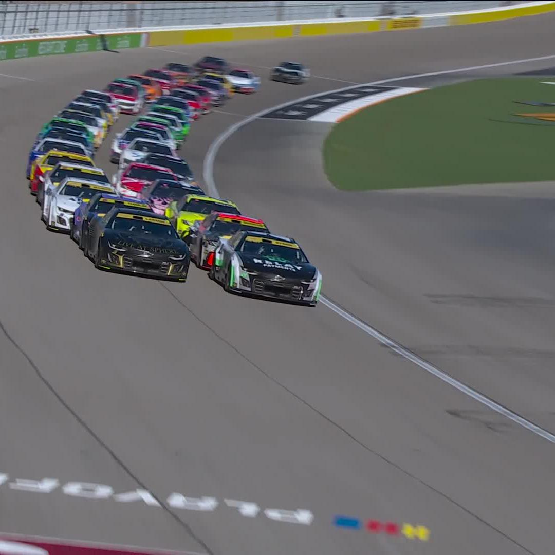 The inside row stacks up! Larson capitalizes, and takes the lead! #NASCARPlayoffs