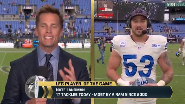 17 tackles in one game! ๐คฏ Los Angeles Rams's Nate Landman is Tom Brady's #LFG Player of the Game after a monster day on defense!
