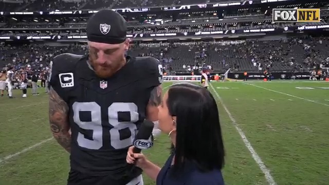 The Las Vegas Raiders locked up the W today at home 🔒 Maxx Crosby joined Megan Olivi after the victory!