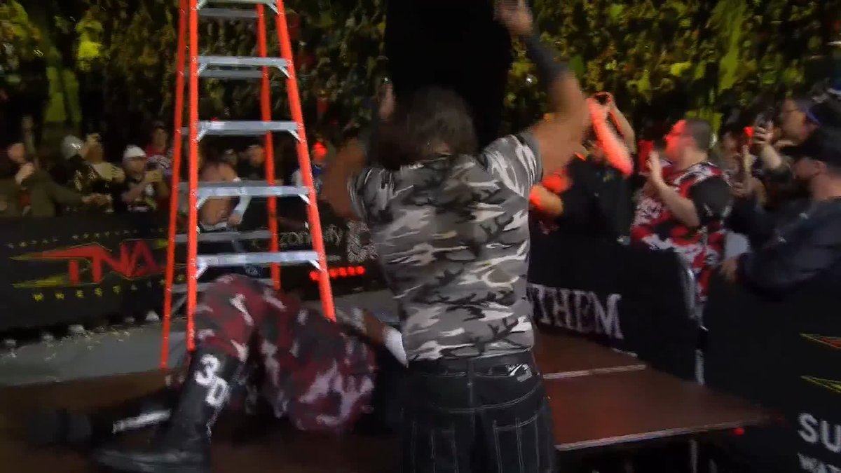 Jeff Hardy with a Swanton off the ladder and through the tables! #TNABoundForGlory
