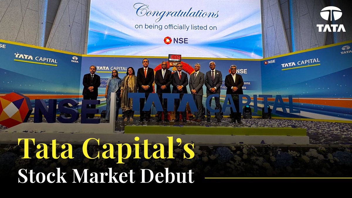 A momentous day for all of us at the Tata Group. The bell rings, and a new chapter begins. Tata Capital is now officially listed on the Indian stock exchanges. This marks the largest-ever IPO by the Tata Group and the biggest-ever NBFC IPO in India. Congratulations to Team Tata Capital on this historic milestone! #ThisIsTata #TataCapital #TataCapitalIPO #IPO #Milestone