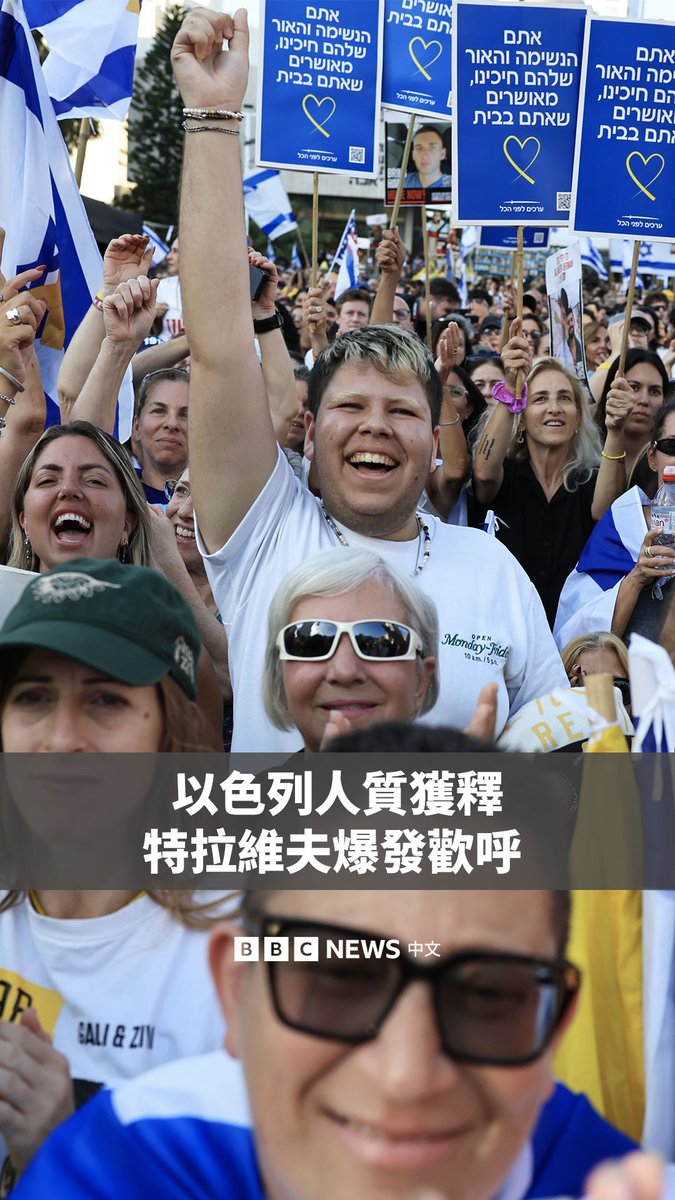 作为以色列与哈马斯和平协议的关键一项,20名幸存的以色列人质周一将在加沙获释。其中首批七人已返回以色列。 当获释的消息传出时,特拉维夫集会的人群爆发出热烈的欢呼声。