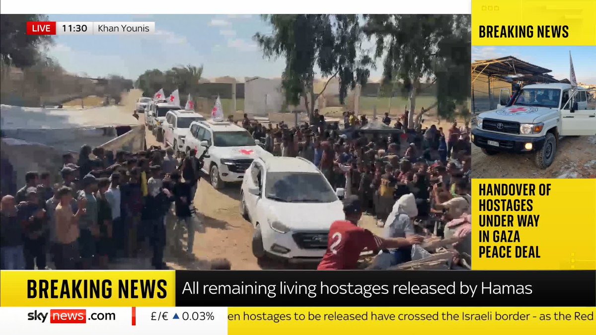 BREAKING: All living hostages have now been released by Hamas, the Israeli military say. 13 hostages have been handed to the Red Cross after seven were released earlier today. Live updates 🔗 📺 Sky 501 and YouTube