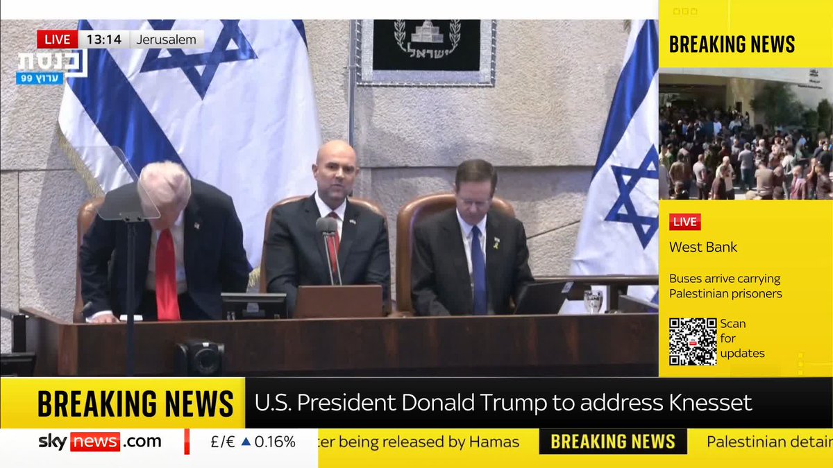 BREAKING: "The world needs more Trumps." Israeli Knesset speaker Amir Ohana praises Donald Trump as a "giant of Jewish history" ahead of his address to Israel's parliament. 📺 Sky 501, Virgin 602, Freeview 233 and YouTube